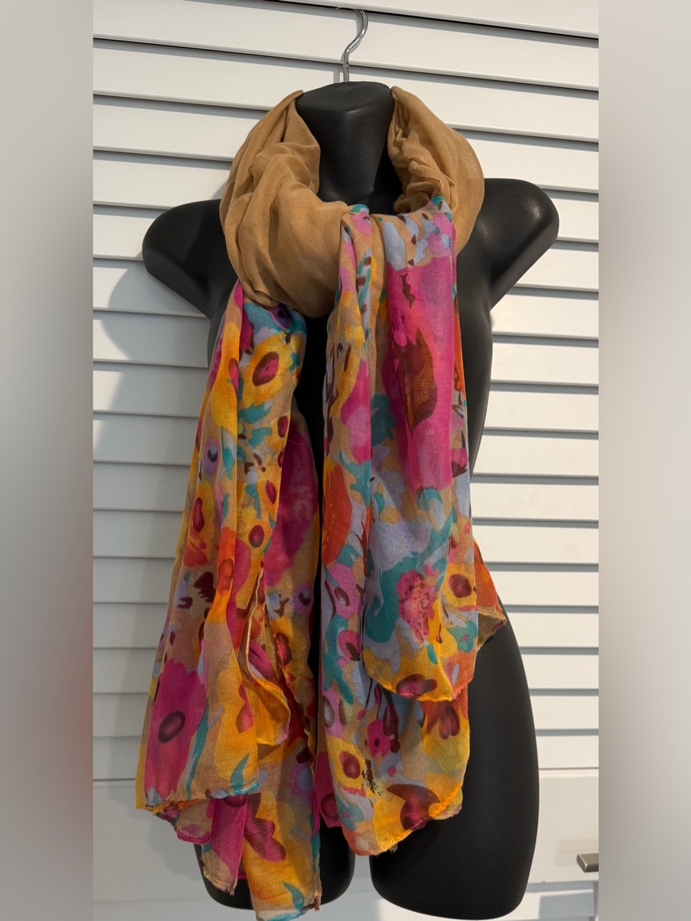 Lightweight XL multicolored watercolor floral scarf